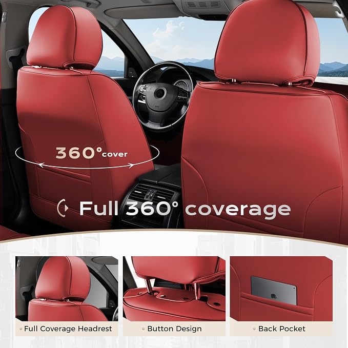 Coverado Car Seat Covers, Seat Covers for Cars, Waterproof Leather Auto Seat Protectors, Leather Car Seat Cushion, Car Interiors Accessories Universal Fit for Most Cars