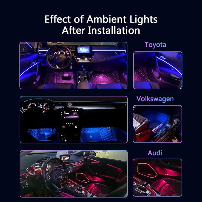 Car-Ambient-Lighting-Kit,RGB 18 in 1 256 LED with Wireless APP DIY Modes | Acrylic Interior Car LED Strip Light for Universal Cars