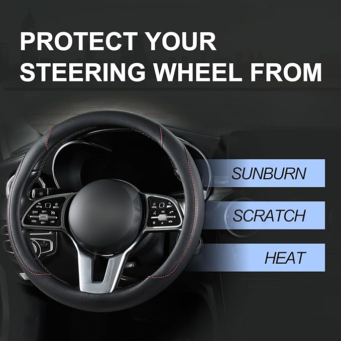 Car Steering Wheel Cover, Microfiber Leather Steering Wheel Cover Universal Fit 14.5-15 inch Anti-Slip Comfortable Breathable Car Wheel Protector for Men Women,Pink