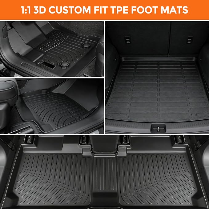Floor Mats for Chevrolet Chevy Equinox 2012-2017 &for GMC Terrain 2012-2017 | Custom Fit Heavy Duty TPE All Weather Protection, Waterproof Non-Slip Black (Two-Row Floor Mats & Cargo Liner)