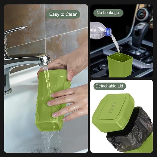 Car Trash Can with Lid - Mini Car Garbage Can Bin for Cup Holder - Green Small Leakproof Vehicle Trash Bin for Back Seat, Cute Automotive Accessories Organizers and Storage for Door SUV Truck