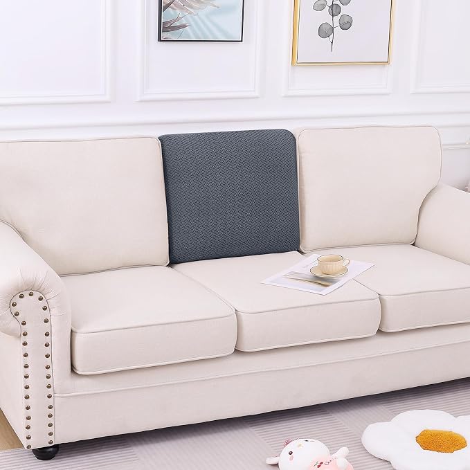 Smiry Waterproof Couch Cushion Covers, Stretch Jacquard Thick Sofa Cushion Covers, Washable Seat Slipcover Elastic Furniture Protector for Pets, Kid (Back Cover M, Grey)