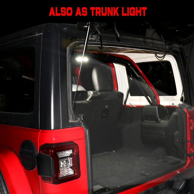 LED Dome Lights for Jeep Wrangler JL/Gladiator JT 2018-2023 | 6500K White Rear Interior Lights with Push Button | Replacement Cabin Reading Light Kit for 2/4 Door Models