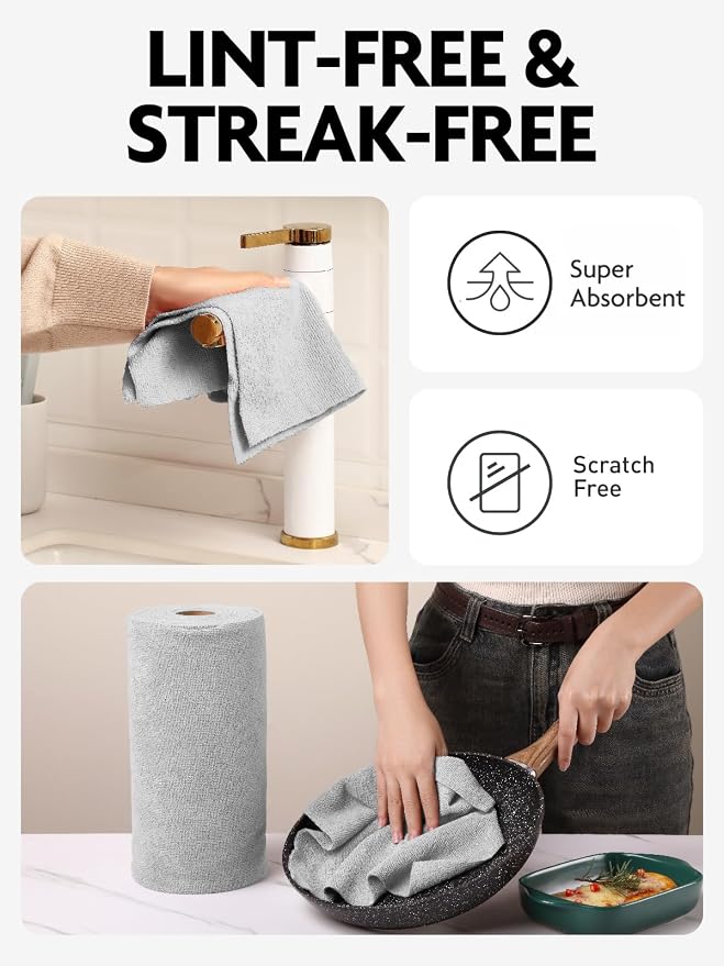Fantasticlean Microfiber Cleaning Cloth Rolls-150 Sheets,12"x12"(Pink,Grey) | Super Absorbent, Lint-free, Tear-away Microfiber Towel Roll, for All-Purpose Cleaning