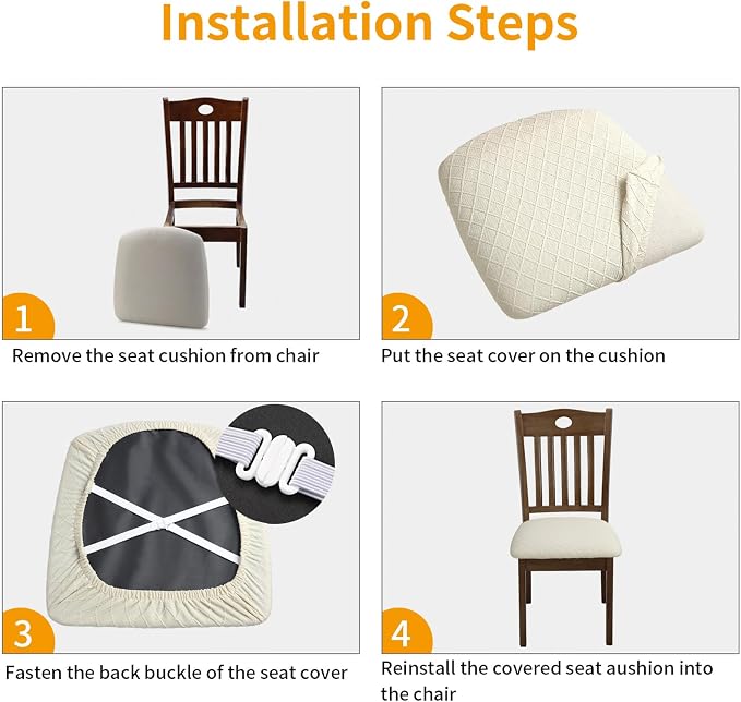 Fuloon Stretch Chair Seat Covers 2 PCS, Removable Washable Dining Chair Covers Anti-Dust Dining Room Seat Cushion Slipcovers (2, Beige)