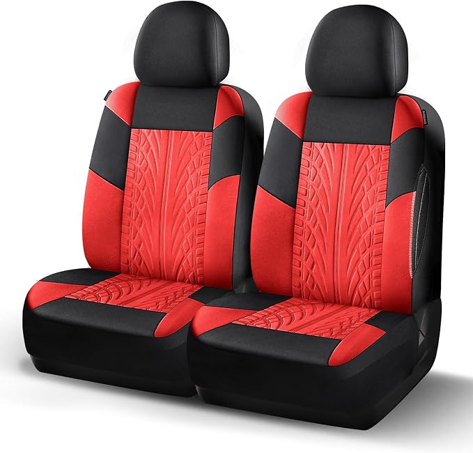 HChengkikz Front Car Seat Cover, Cloth and Washable (Black + Red) | Breathable, Airbag compatible, Easy to Install, Universal Fit for Most Cars, Sedans, Truck, SUVs