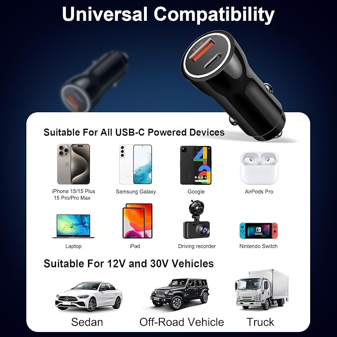iPhone 17 16 15 Car Charger, [Apple MFi Certified] 2-Pack USB C Car Charger 43W Fast Charging with 3.3 FT Type C to C Cable, USB Car Adapter for iPhone 17/17 Pro/17 Pro Max/Air/16/15