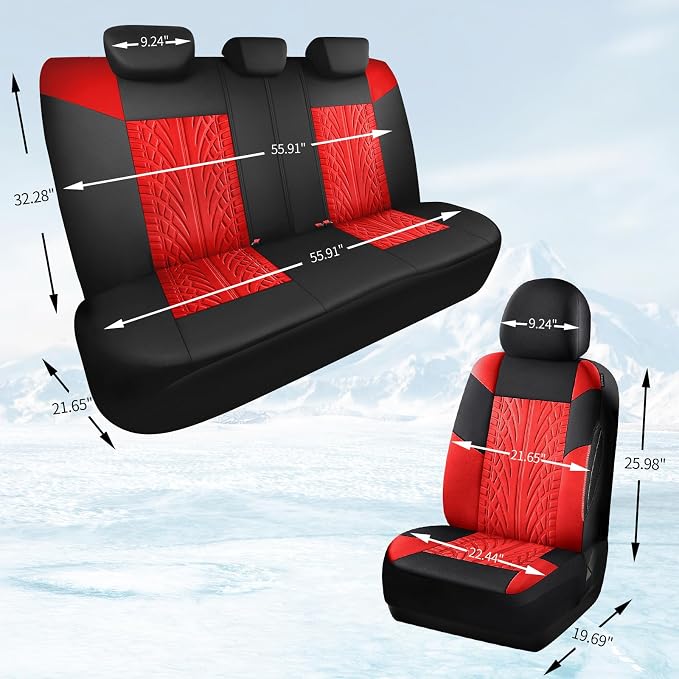 HChengkikz Car Seat Cover, Cloth and Washable (Black + Red) | Breathable, Airbag compatible, Easy to Install, Universal Fit for Most Cars, Sedans, Truck, SUVs