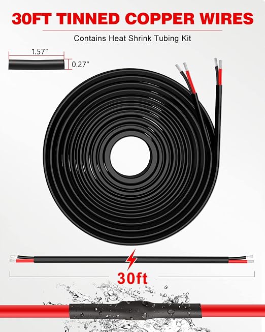 NAOEVO 16 Gauge Wire 2 Conductor Electrical Wire, 16 AWG Stranded PVC Cord, 12V Low Voltage/Tinned Copper/Flexible Cable for Automotive Wiring, Lamp Cord, Marine Cable (30FT)