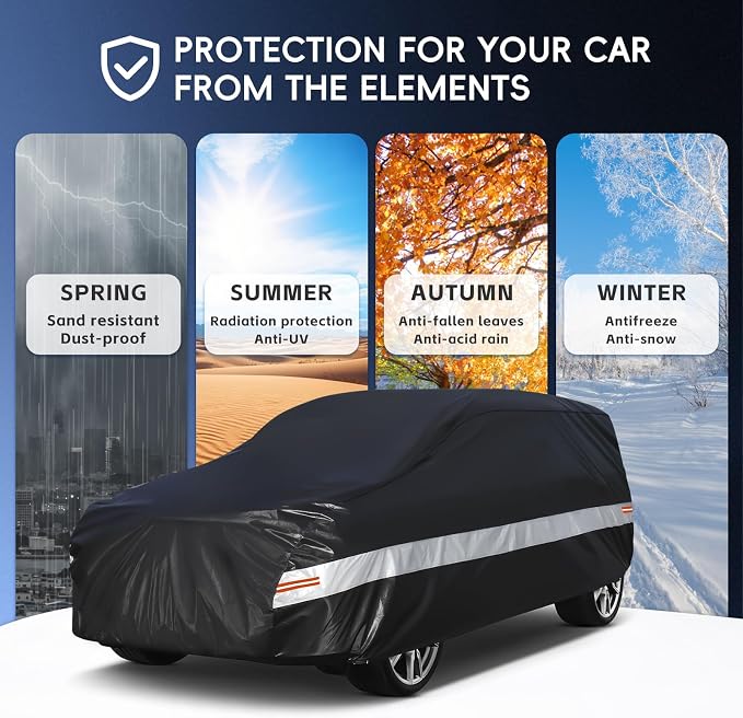 10 Layers SUV Car Cover Custom Fit for Dodge Durango (2004-2026) Waterproof All Weather for Automobiles, Outdoor Full Cover Sun UV Rain Protection with Cotton. Black