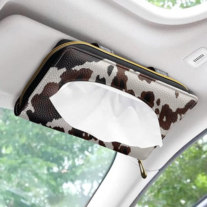 Brown Cowhide Backseat Tissue Case Holder Hanging Visor Tissue Holde Brown Cowhide PU Leather Tissue Box Napkin Holder