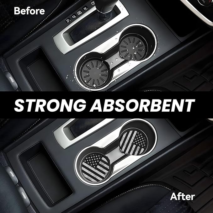 Black White American Flag Absorbent Ceramic Car Coasters for Cup Holders, 2.56" Anti Slip Insert Cup Coasters for Women Men (2 PCS)