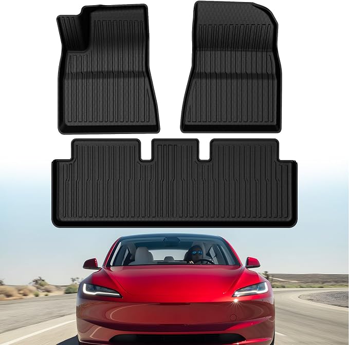 Mixsuper Model 3 Floor mats-Floor mat for Tesla Model 3 Highland 2024 2025 2026, All Weather TPE Rubber Floor Liners Protection for Model 3 Accessories, 2 Row Anti-Slip Car Mats, Black