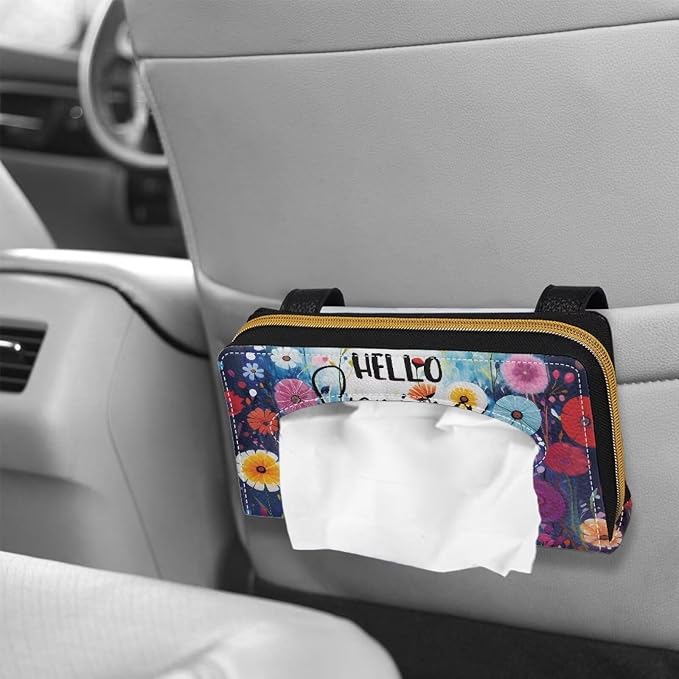 Hello Flower PU Leather Tissue Box Holder PU Leather Visor Tissue Holder Car Decoration Hanging Leather Tissue Holder
