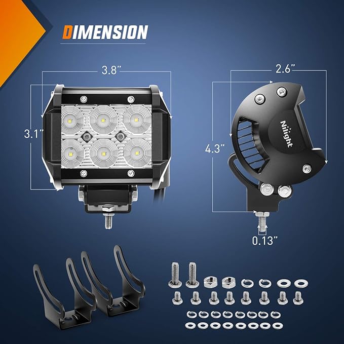 Nilight Led Pods 18W 1260LM Flood Off Road Driving Fog Light Bar Work Lighting for Truck Tractor Pickup Boat SUV ATV UTV 4WD Car 4x4 Van Camper Motorcycle Dirt Bike Golf Cart 12V 24V