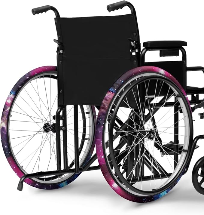 Purple Pink Galaxy Wheelchair Wheel Covers 2 Pack Wheelchair Tyre Covers Neoprene Wheel Cover for Transport Wheelchair Wheels, 24 Inch