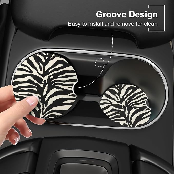 Ceramic Car Coasters – Absorbent Car Cup Holder Coaster Set for Women, Cute Aesthetic Car Accessories for Girls, 2 Pack (Coconut Milk)