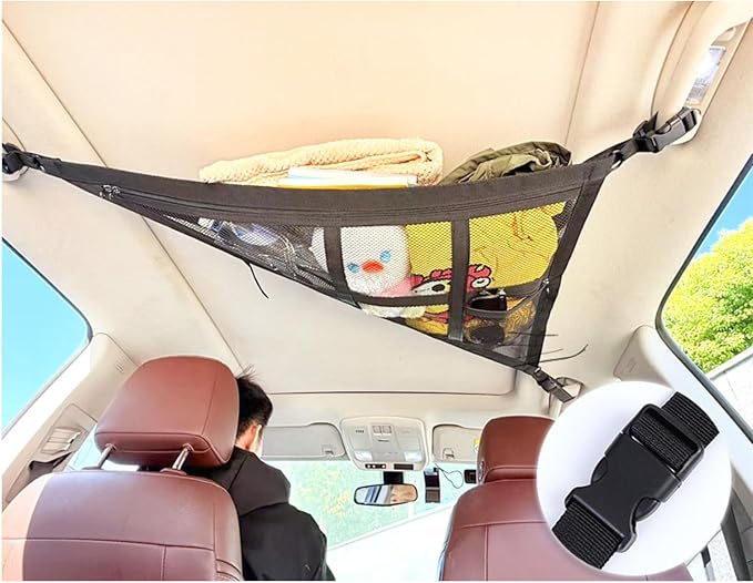 Car Ceiling Cargo Net for Honda Accord Sedan 4-Door 2008-2012 | Interior Overhead Cargo Net Adjustable Road Trip Space Saver Accessory