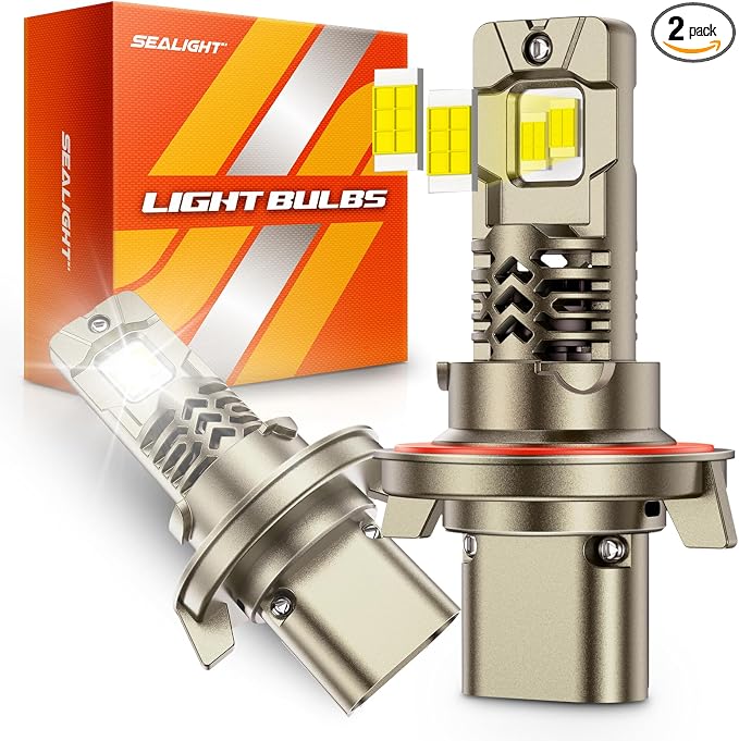 SEALIGHT H13/9008 LED Bulbs, 50,000LM 10X Super Brighter, 1:1 Mini Size, 6500K Cool White, 70,000Hrs Long Service Life with Cooling Fan, Plug and Play, Pack of 2