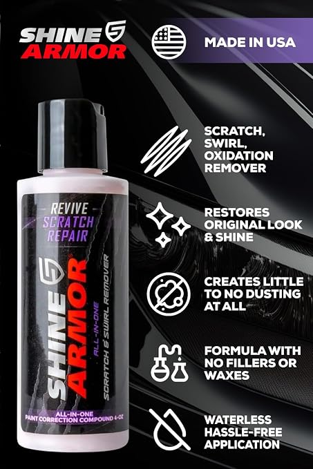 SHINE ARMOR Car Scratch Remover 4oz - Advanced Car Paint Scratch Repair & Restorer, Revives Faded Paint, Scratch Remover for Vehicles, Corrects Surface Marks & Leaves Streak-Free Gloss