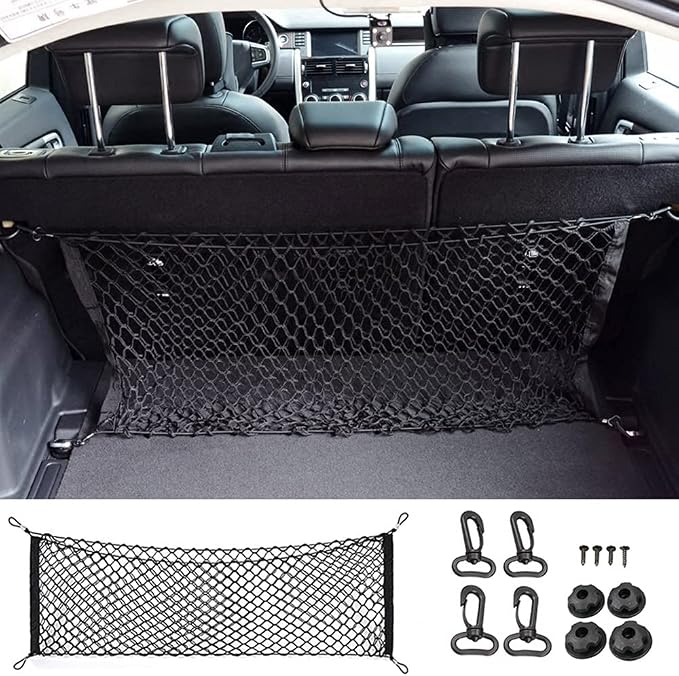 Car Rear Cargo Net, Universal Adjustable Elastic Trunk Cargo Storage Organizer Net, Double-Layer Storage Nylon Mesh Compatible for SUV, Jeep, Truck（43.3 x 15.7in）