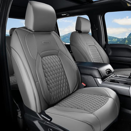 Coverado Chevy Chevrolet Silverado GMC Sierra Seat Covers, Custom Fit for 2007-2026 1500, 2015-2026 2500HD 3500HD Crew Double Extended Cab Truck, Faux Waterproof Leather Seat Covers (Front, Gray)
