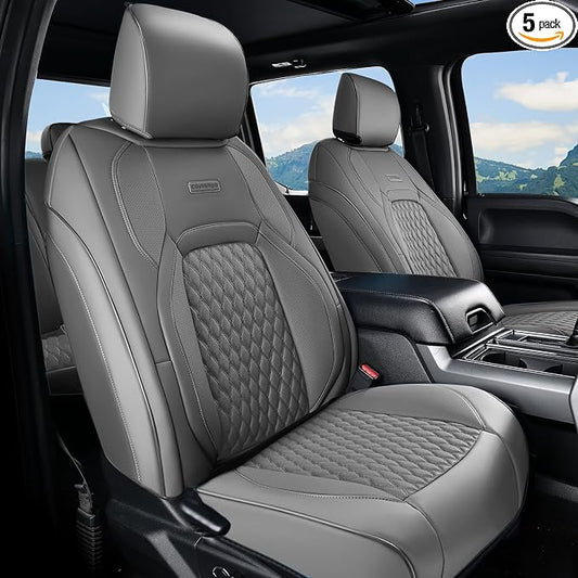 Coverado Chevy Chevrolet Silverado GMC Sierra Seat Covers Full Set, Fit for 2007-2013 & 2019-2026 1500, 2020-2026 2500HD 3500HD Crew Double Extended Cab, Faux Waterproof Leather Seat Covers (Gray)