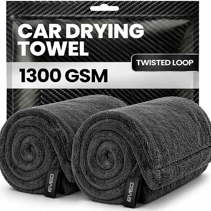 EVEO Car Drying Towel (2 Pack) - (1300 GSM) XL Drying Towels Car Detailing - Car Microfiber Towel (36"x24") Microfiber Drying Towels for Cars Towels Drying, Car Wash Towels, Ultra Absorbent - Grey