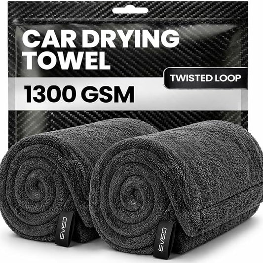EVEO Car Drying Towel (2 Pack) - (1300 GSM) XL Drying Towels Car Detailing - Car Microfiber Towel (36"x24") Microfiber Drying Towels for Cars Towels Drying, Car Wash Towels, Ultra Absorbent - Grey