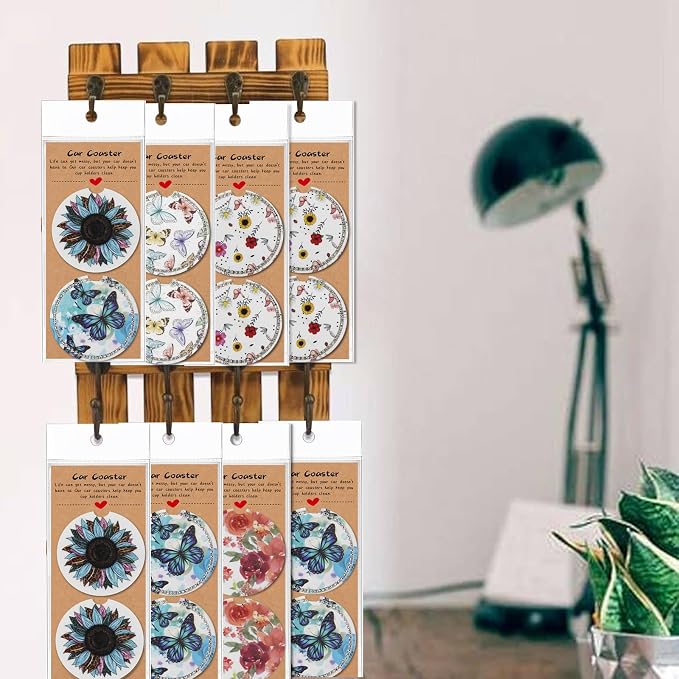 100PCS Car Coasters Packaging for Selling, Sublimation Blanks Car Coaster | Sublimation Display Card Set with Bags and Brown Cards 6.8 x 2.9 Inch,Heat Press Machines Accessories (Brown)