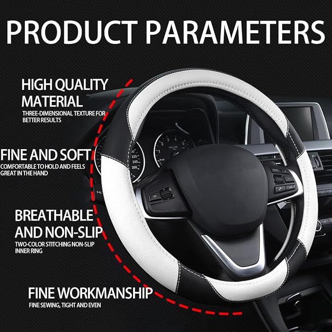 BESULEN Car Steering Wheel Cover, Soft Leather Steering Wheel Protector, Universal Non-Slip Steering Wheel Covers, Comfortable Grip Sweat-Absorbent, Automotive Interior Accessories