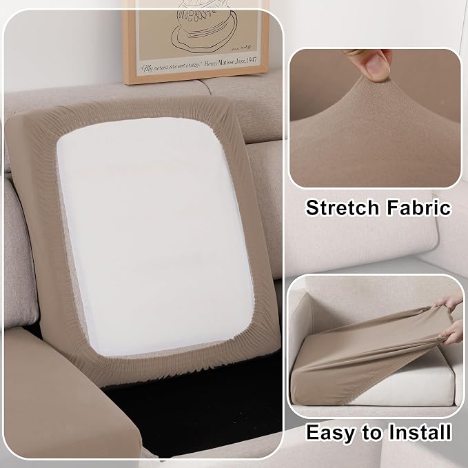 100% Waterproof Couch Cushion Covers L Shaped Chaise Cover, Stretch Seat Covers for Sectional Sofa, Reversible Couch Sofa Protector Covers for Kids Pets, Washable(Chaise Cover, Camel)