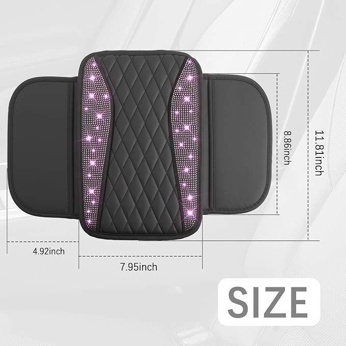 IHOTDER Bling Rhinestones Center Console Covers for Cars,Upgraded Arm Rest Cover for Car with Side Storage Pocket for Car Seat Organizer,Middle Console Cover Stylish Car Decoration (Bling Pink)