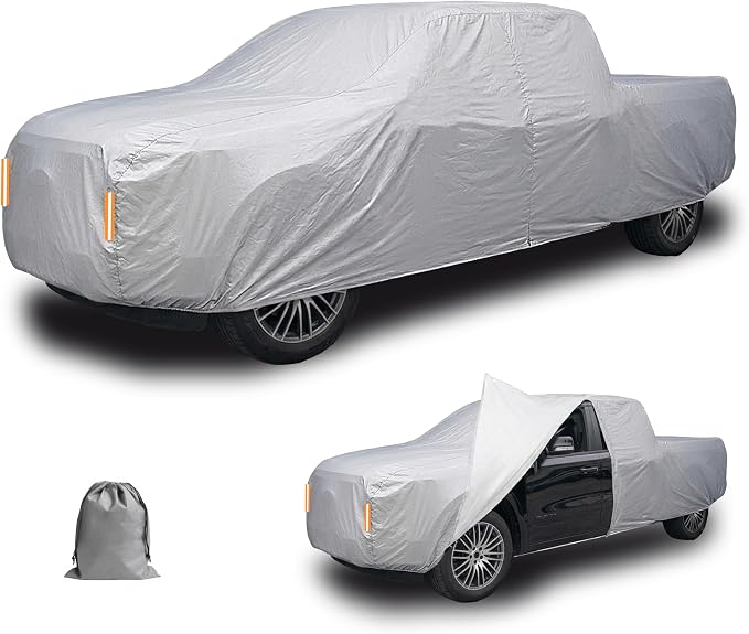 Caromop 10-Layer Waterproof Car Cover All Weather Protection (Snow, Rain, Sun) with Secure Fit Straps and Easy On/Off Zipper-Size T4 (See Size-Chart)