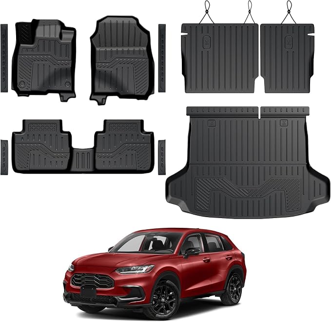 Floor Mats for Honda HR-V 2023-2026 2027, All Weather Floor Mats Trunk Cargo Liner with Backrest Protectors and Door Sill Guards Accessories, Full Coverage Set