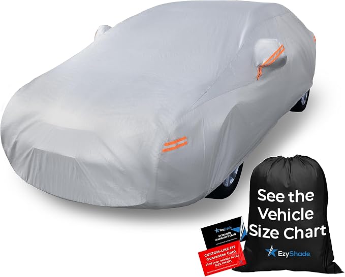EzyShade Multi-Layer Car Cover Waterproof All Weather - See Vehicle Size-Chart - Outdoor Full Exterior Covers for Automobiles - Sedan Hatch SUV - Rain Snow Sun UV Protection. Size A2 (See SizeChart)