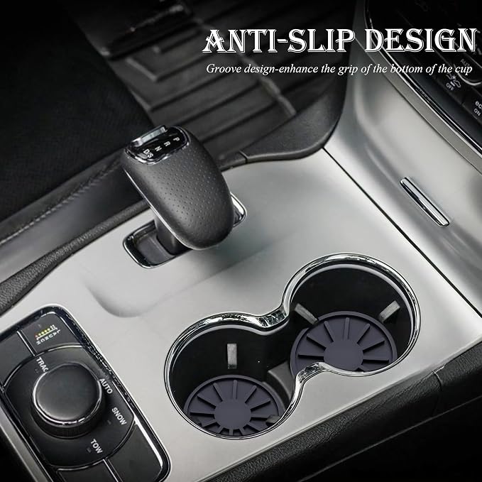 2-Piece Non-Slip Car Cup Holder Coaster – 2.75 Inch Auto Insert, Universal Fit for Cars & SUVs – Durable & Easy to Clean Drink Mat (Black)