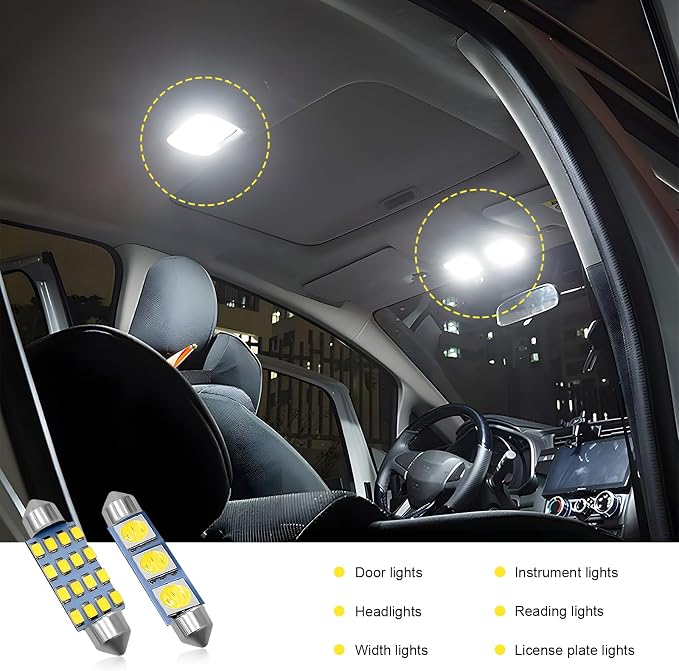 42PCS Interior Car Lights, Super Bright White Dome Map Tail Cab Lights Bulb Replacement Kit, T10 31mm 36mm 41mm LED Bulb Set, Bulbs Kit for Car Door Light License Plate Light