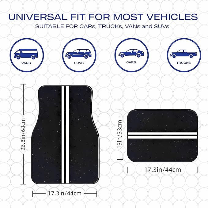 Universal Fit Car Floor Mats Set of 4Pcs, Black Background with White Stripes All-Weather Front Rear Car Carpet Mats, Non-Slip Car Floor Mat Car Accessories for Automotive Trucks SUV Sedans Vans