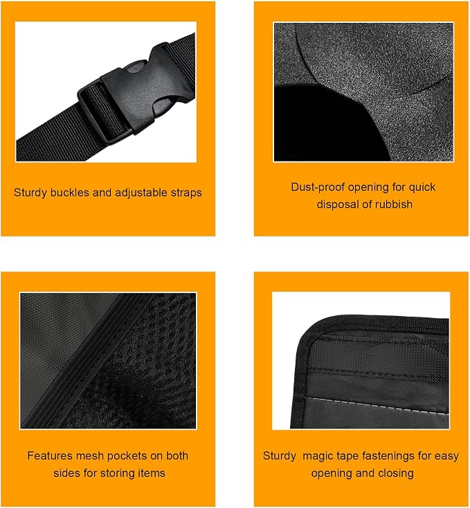 Car Trash Can with Lid, Multipurpose Collapsible Auto Garbage Bin with 3 Storage Pockets, Waterproof Leakproof Oxford Cloth Organizer Hanging Portable Trash Bin for Most Vehicles (Black)