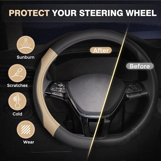 FLORICH Car Steering Wheel Cover, Microfiber Leather Steering Wheel Covers with Anti-Slip Lining, Breathable Elastic Car Steering Wheel Protector, Universal Standard Size 14-15 inch