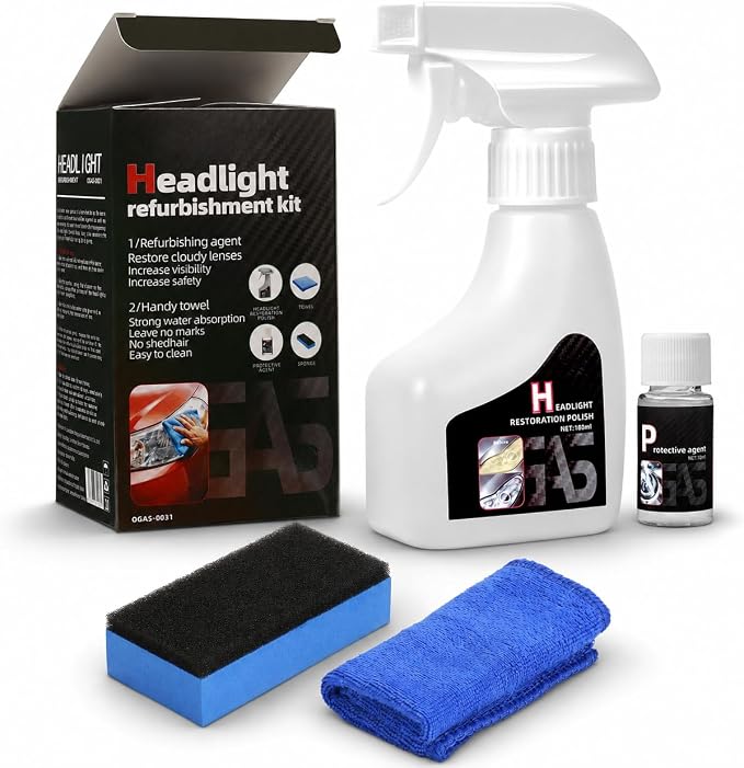 Headlight Restoration Kit, Multifunctional Automotive Headlight Cleaner Oxidized and Yellowed Head Light Restoring Kit for All Vehicle Types (White)