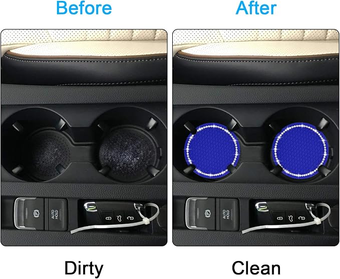 Bling Car Coasters, Wisdompro 4 Pack PVC Car Cup Holder Insert Coaster - Anti Slip Universal Vehicle Interior Accessories Crystal Glitter Cup Mats for Women and Men (2.75" Diameter, Blue)