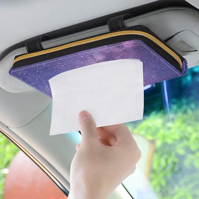 Purple Starry Night PU Leather Car Tissue Holder for Car Automotive Sun Visor Tissue Box Holder Car Accessories for Women & Men