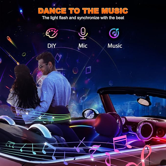 Jushope Interior Car LED Strip Lights, Acrylic LED Lights for Car with Dynamic Dreamcolor Chasing, Ambient Lighting Kits Music Sync Wireless APP and RF Remote Control (43.5+14.5'')