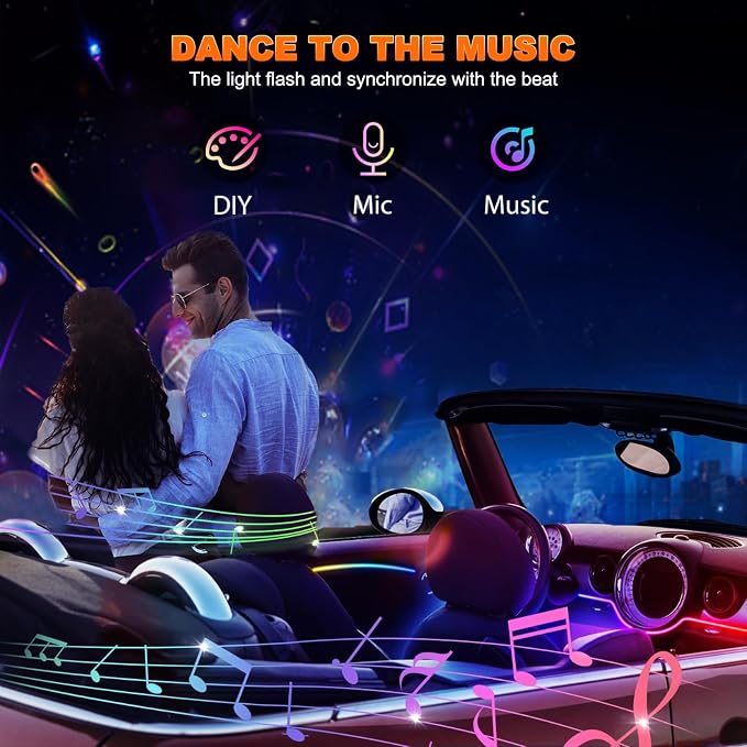 Jushope Car LED Strip Lights, Interior Acrylic LED Lights for Car with Dynamic Rainbow Dream Color Chasing, Ambient Lighting Kits Music Sync (10 in 1(4 * 29.5+43.3+14.5 inches+4 Footwell Lights))