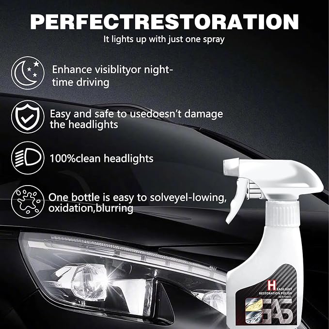 Headlight Restoration Kit, Automotive Headlight Cleaner Polishing Kits, Headlamp Repair Polisher Cleaning Kits Ceramic Coating Spray Head Light Restoring Kit for All Vehicle Types