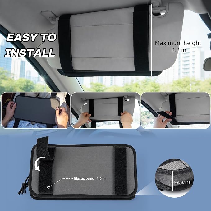 TICARVE Car Sun Visor Organizer, 1000D Nylon MOLLE Pouch with Zipper 2 Pack | Heavy-duty 1000D Nylon Car Sun Visor Organizer, With Zipper Pockets, Elastic Straps and Glasses Clip, for Car SUV Truck