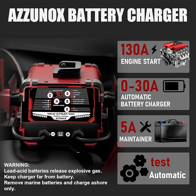 12V/24V Car Battery Charger & Engine Starter – Up to 30A Fast Charging, 130A Cranking Amps, Auto Maintainer, Desulfator, Repair & Winter Mode for AGM, Gel, Deep Cycle Batteries