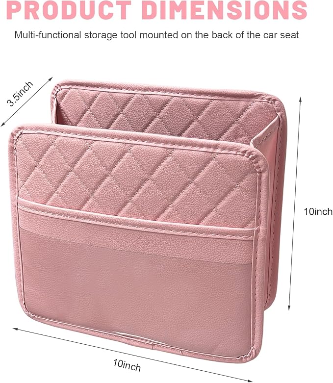 Car Seat Back Organizer, Waterproof Leather Auto Backseat Storage Pocket for Travel Essentials, Universal Multipurpose Backseat Hanging Storage Bag for Cars SUVs Trucks (Pink)